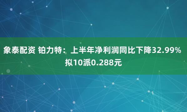 象泰配资 铂力特：上半年净利润同比下降32.99% 拟10派0.288元